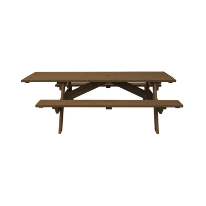 94" Wood Brown Solid Wood Outdoor Picnic Table with Umbrella Hole