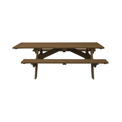 94" Brown Solid Wood Outdoor Picnic Table with Umbrella Hole