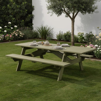 Green Solid Wood Outdoor Picnic Table Umbrella Hole