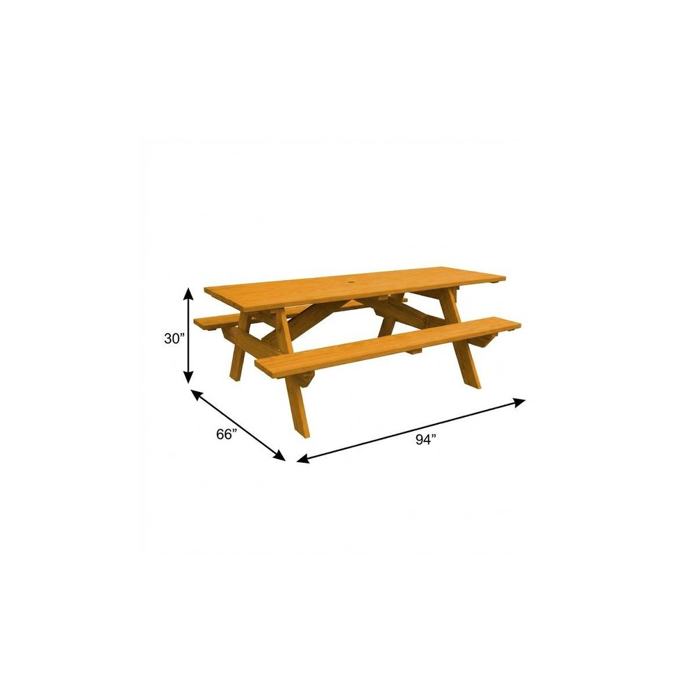 Natural Solid Wood Outdoor Picnic Table Umbrella Hole