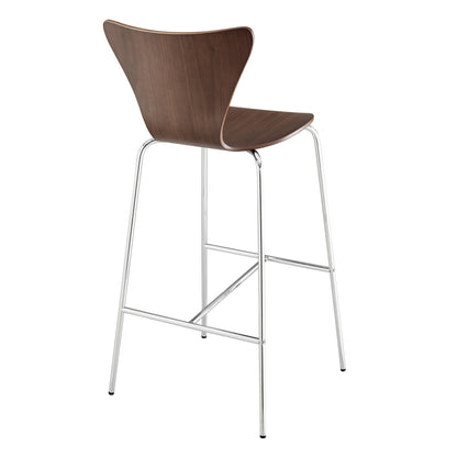 30" Brown And Silver Metallic Stainless Steel Bar Chair