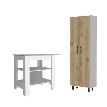 41" Natural and White Wood Kitchen Island Set With Storage