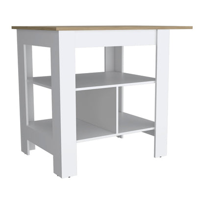 41" Natural and White Wood Kitchen Island Set With Storage