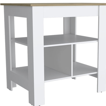 41" Natural and White Wood Kitchen Island Set With Storage