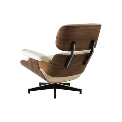 35" Beige and Dark Brown Genuine Leather Tufted Swivel Lounge Chair With Ottoman