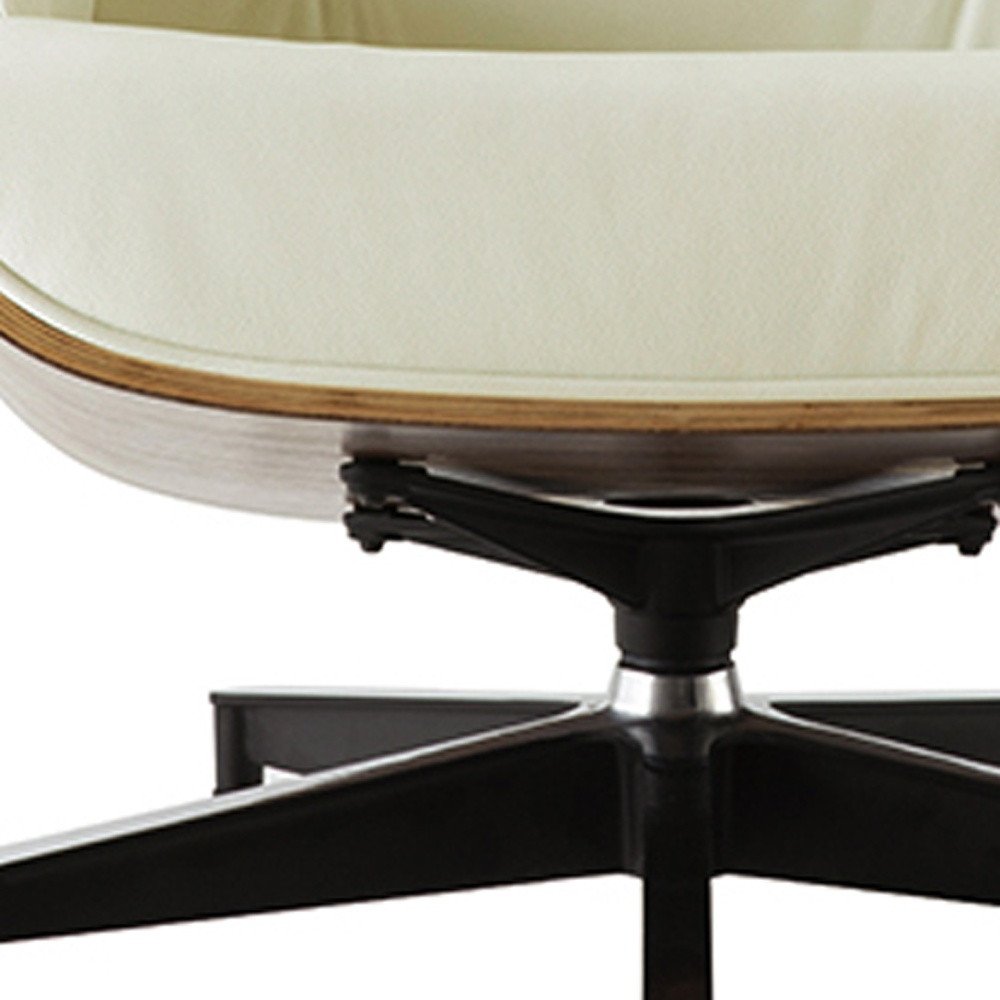 35" Beige and Dark Brown Genuine Leather Tufted Swivel Lounge Chair With Ottoman