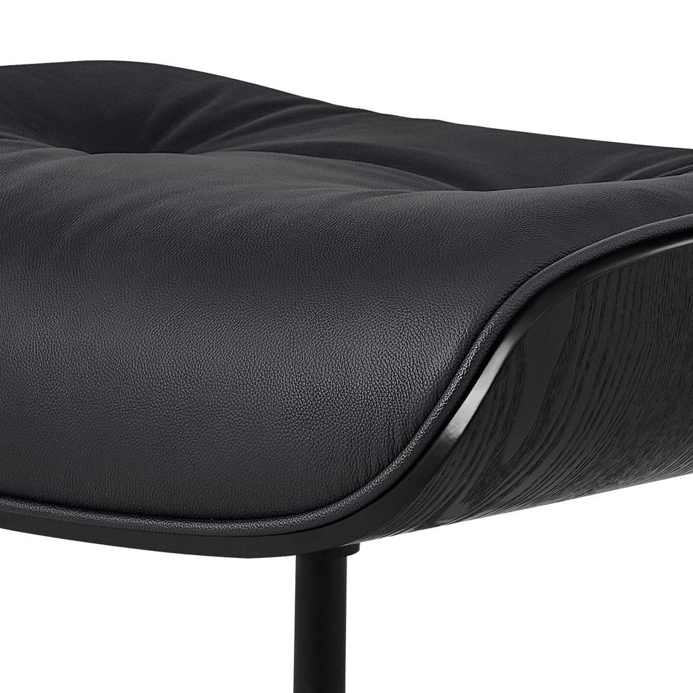 35" Black Genuine Leather Tufted Swivel Lounge Chair With Ottoman