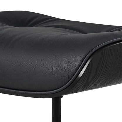 35" Black Genuine Leather Tufted Swivel Lounge Chair With Ottoman