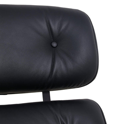 35" Black Genuine Leather Tufted Swivel Lounge Chair With Ottoman