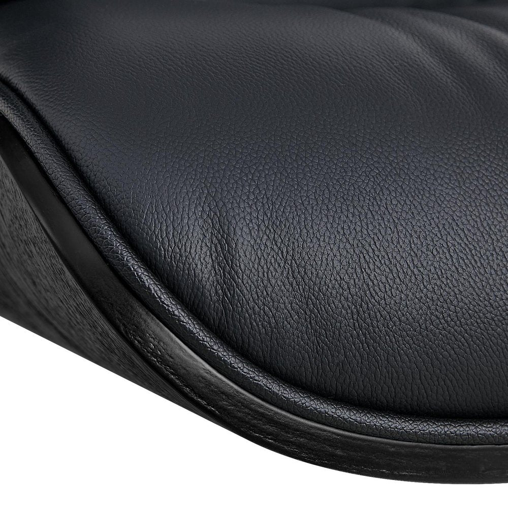 35" Black Genuine Leather Tufted Swivel Lounge Chair With Ottoman