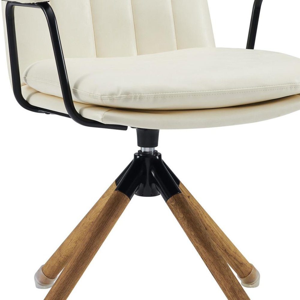 23" Off White Faux Leather And Brown Swivel Arm Chair