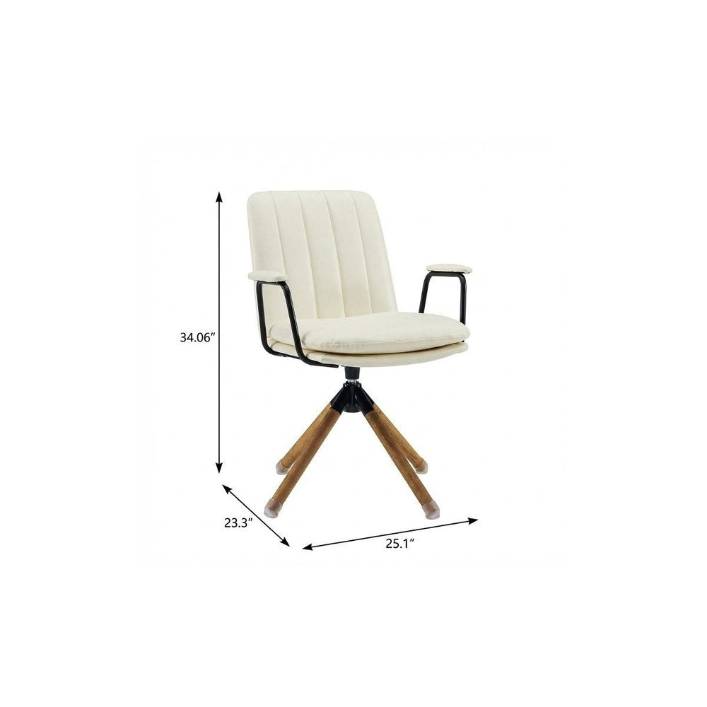 23" Off White Faux Leather And Brown Swivel Arm Chair
