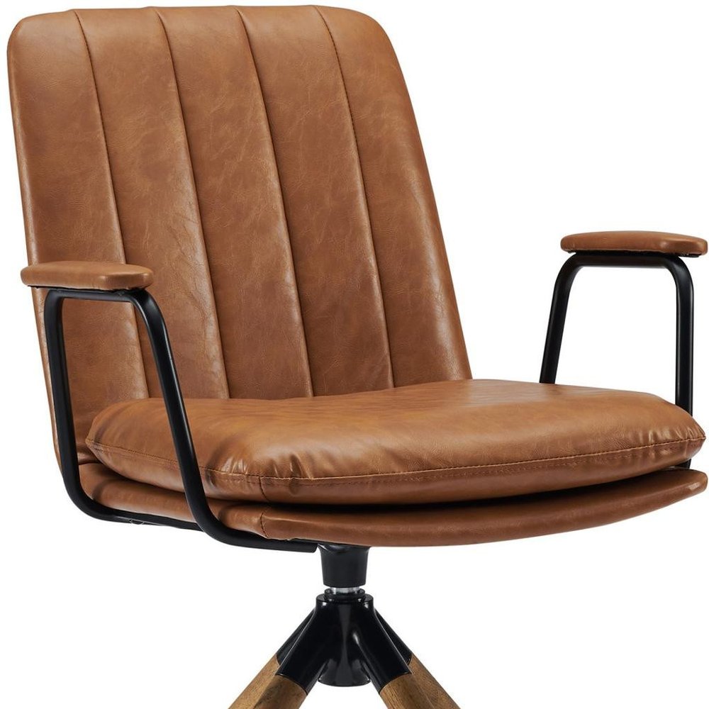 23" Brown Faux Leather Swivel Arm Chair