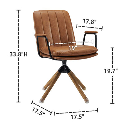 23" Brown Faux Leather Swivel Arm Chair