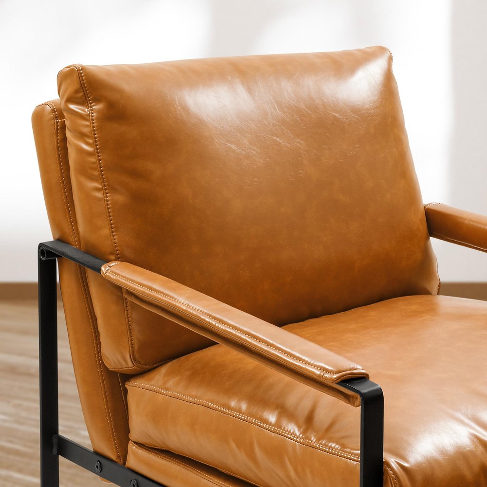 27" Brown Faux Leather And Black Arm Chair