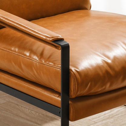 27" Brown Faux Leather And Black Arm Chair