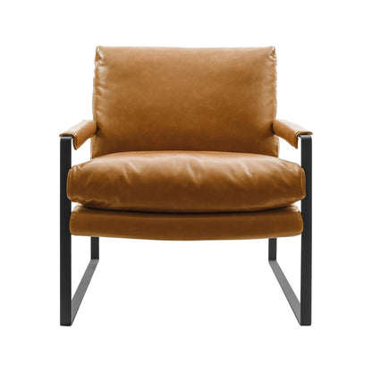 27" Brown Faux Leather And Black Arm Chair