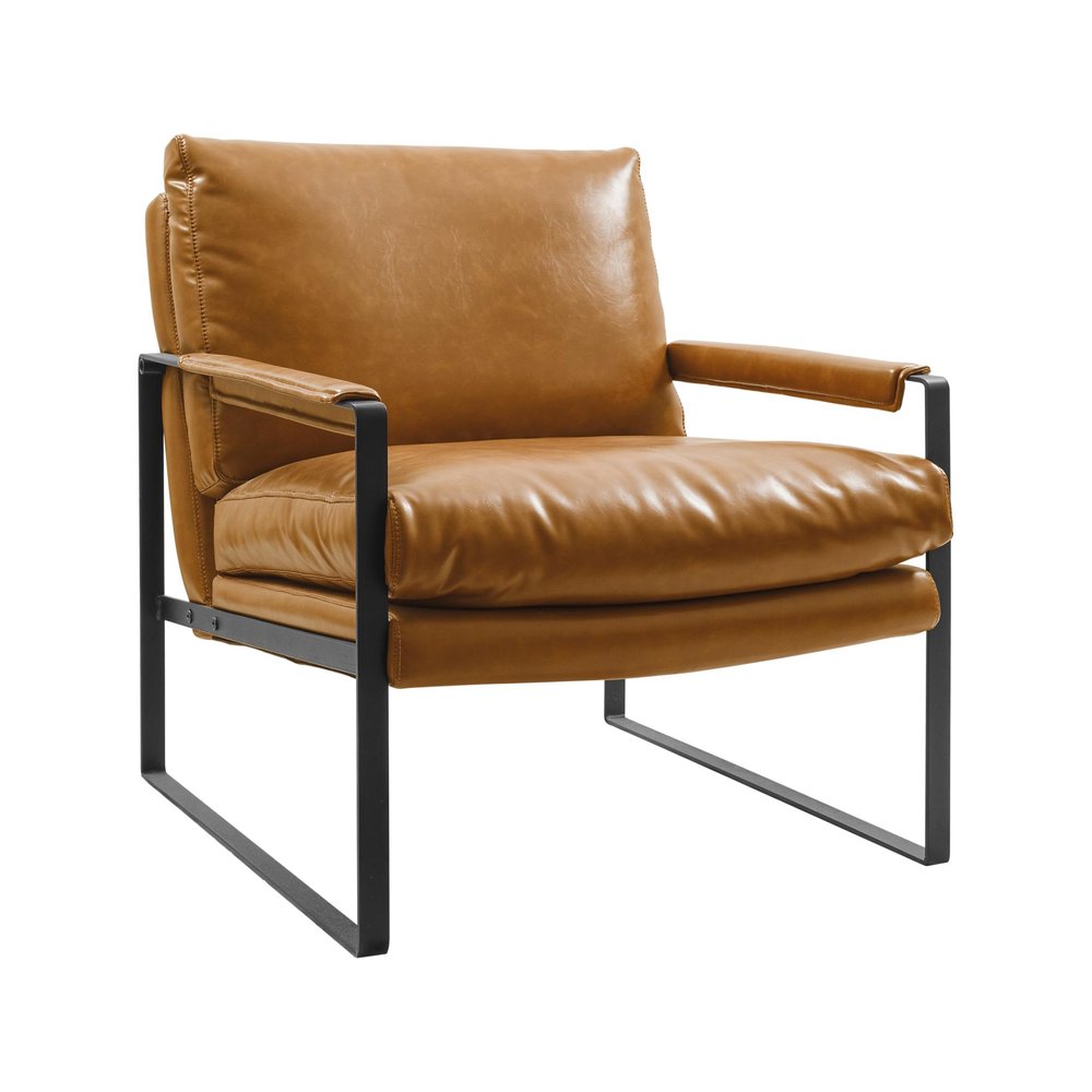 27" Brown Faux Leather And Black Arm Chair
