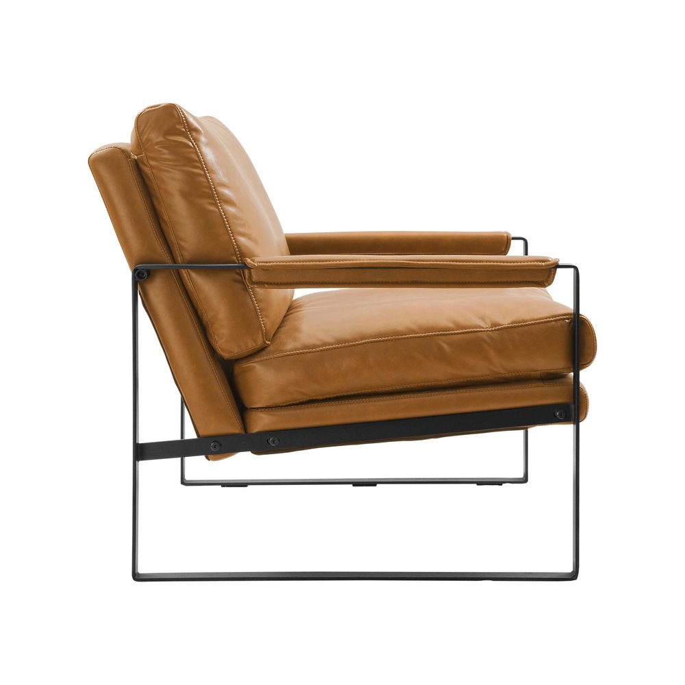 27" Brown Faux Leather And Black Arm Chair