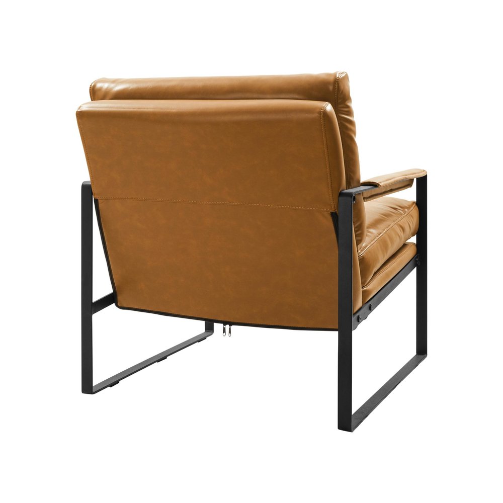 27" Brown Faux Leather And Black Arm Chair