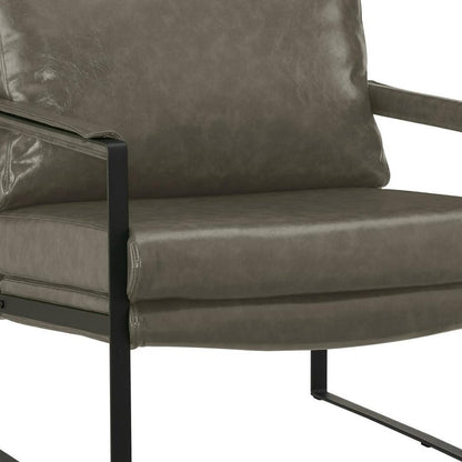27" Dark Gray Faux Leather And Black Arm Chair