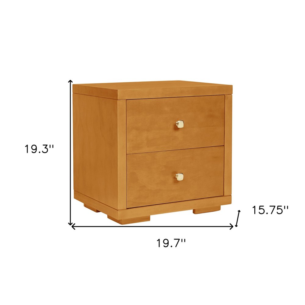 19" Light Brown Solid and Manufactured Wood Two Drawer Nightstand