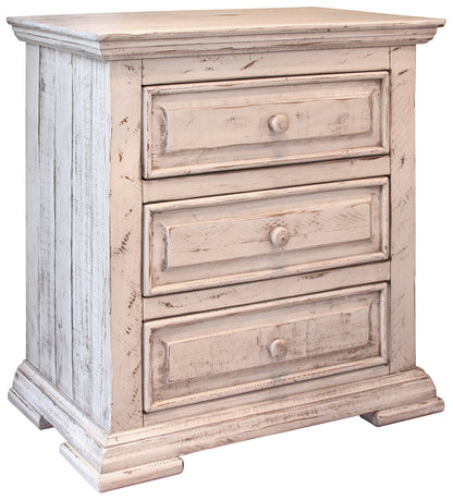 32" White Three Drawer Nightstand