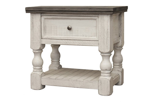 27" Ivory Solid Wood One Drawer Nightstand