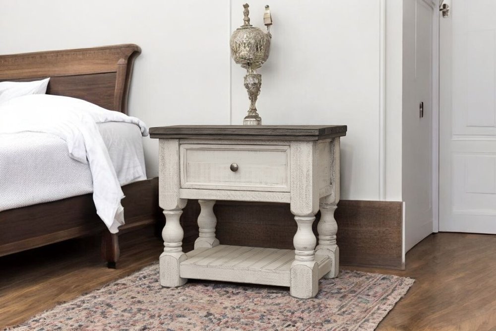 27" Ivory Solid Wood One Drawer Nightstand