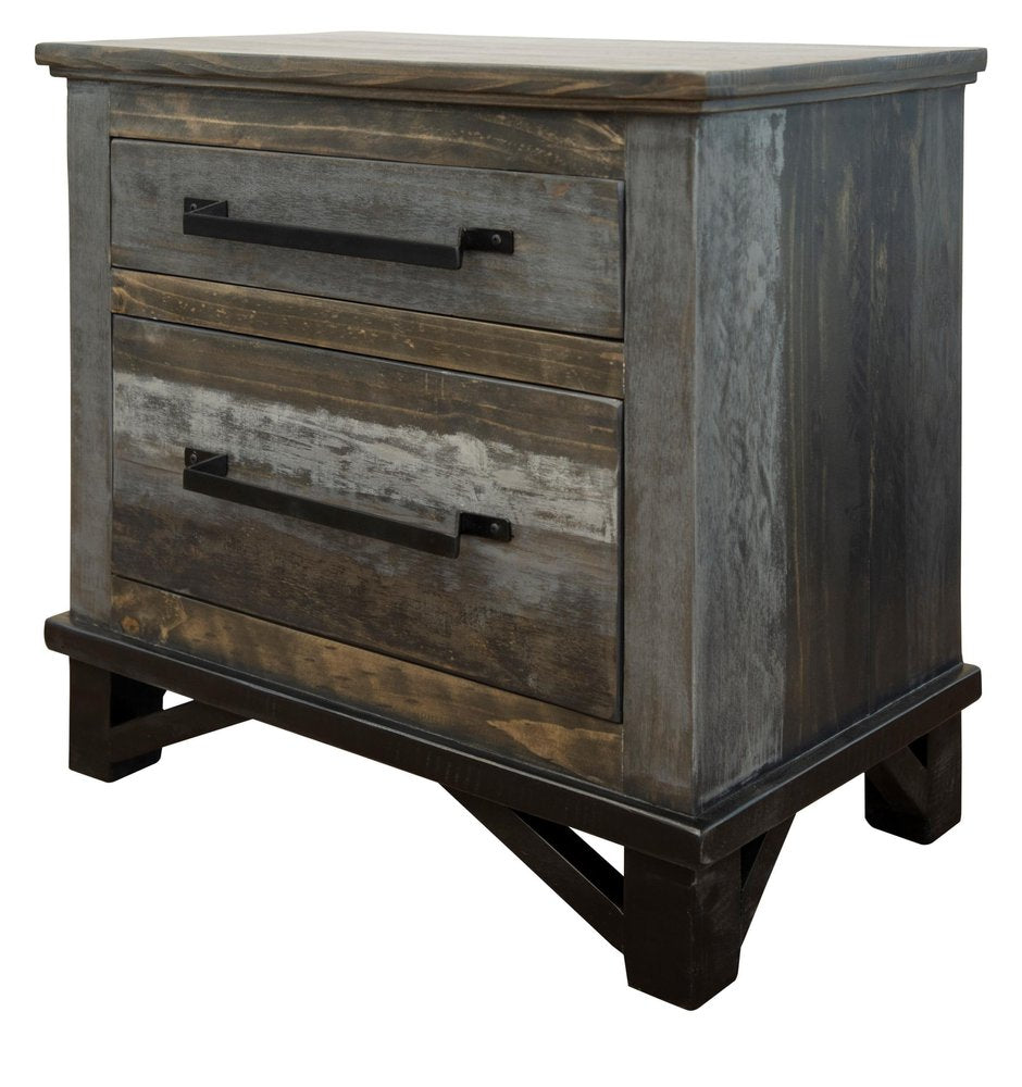27" Brown Solid Wood Two Drawer Nightstand