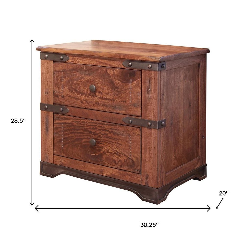 29" Wood Brown Two Drawer Nightstand