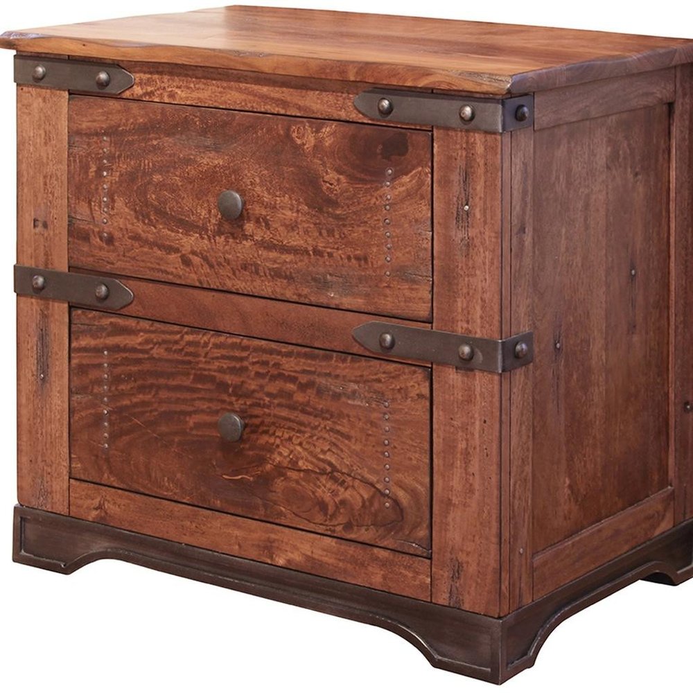 29" Wood Brown Two Drawer Nightstand