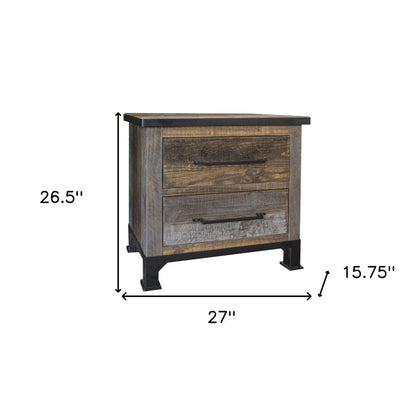 27" Gray Solid Wood Two Drawer Nightstand