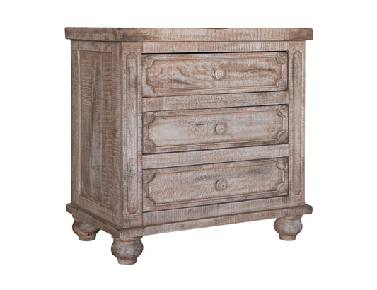 31" Wood Brown Three Drawer Nightstand