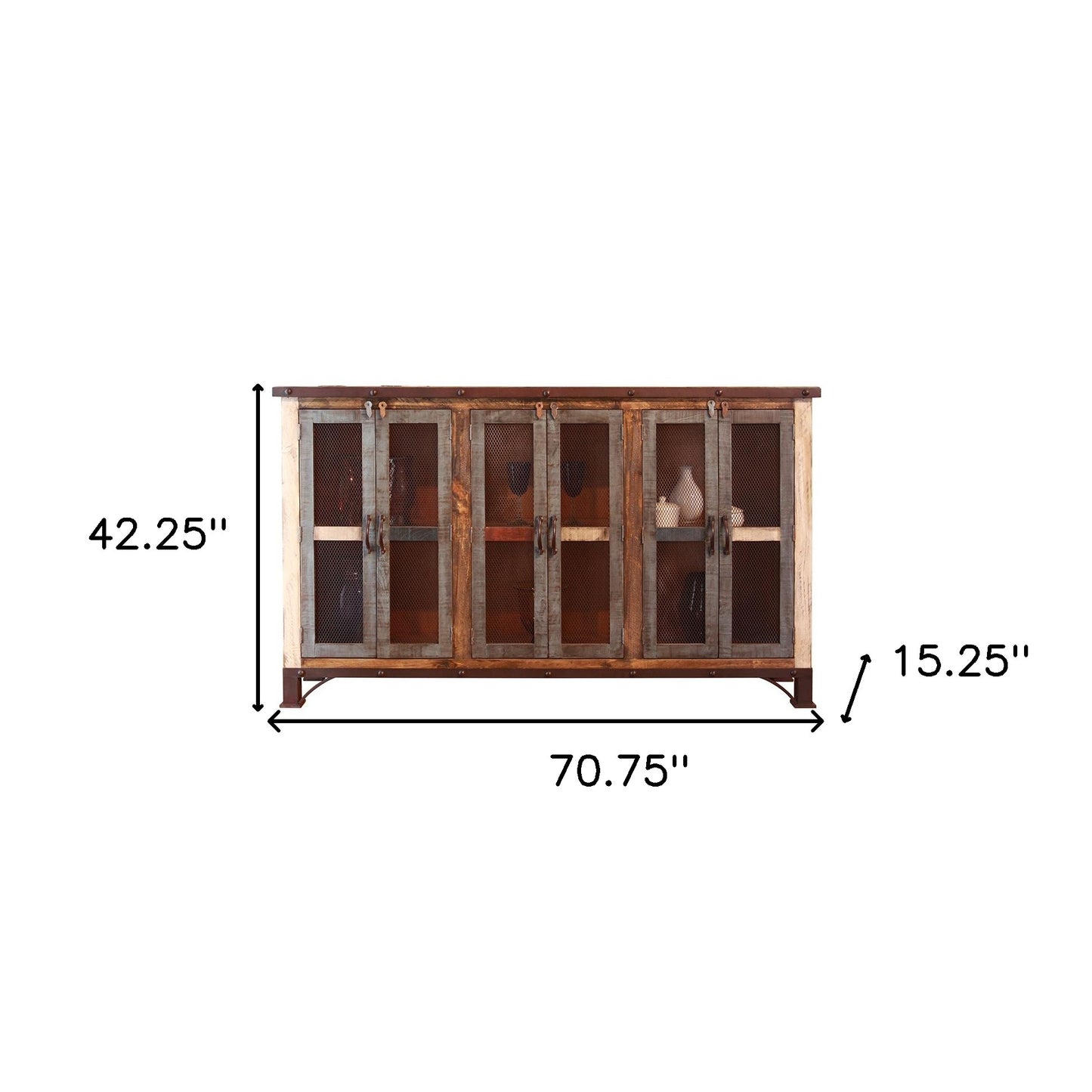 71" Brown Solid and Manufactured Wood Distressed Credenza