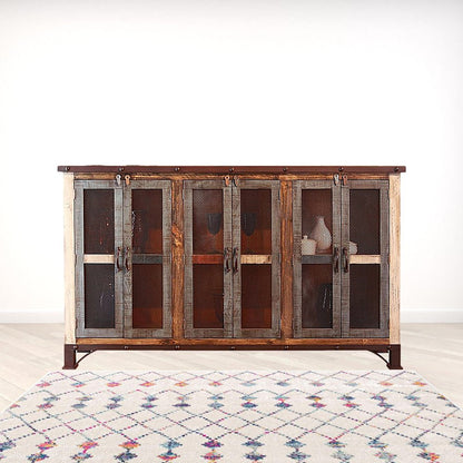 71" Brown Solid and Manufactured Wood Distressed Credenza