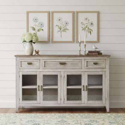 67" White Solid and Manufactured Wood Distressed Credenza