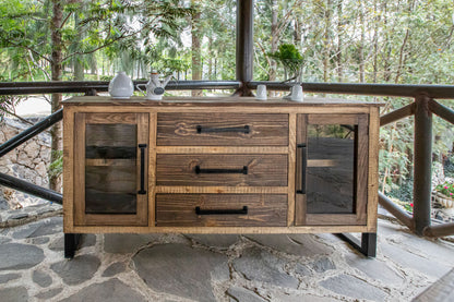 69" Brown Solid and Manufactured Wood Distressed Buffet Table