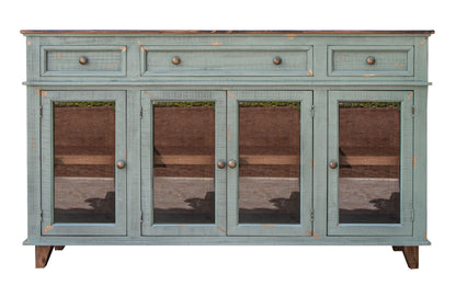 70" Green Solid and Manufactured Wood Distressed Credenza