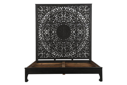 Solid Wood King Black Carved Medallion Bed