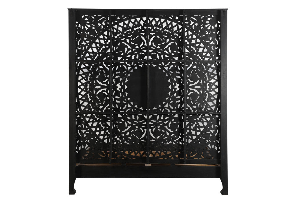 Solid Wood King Black Carved Medallion Bed