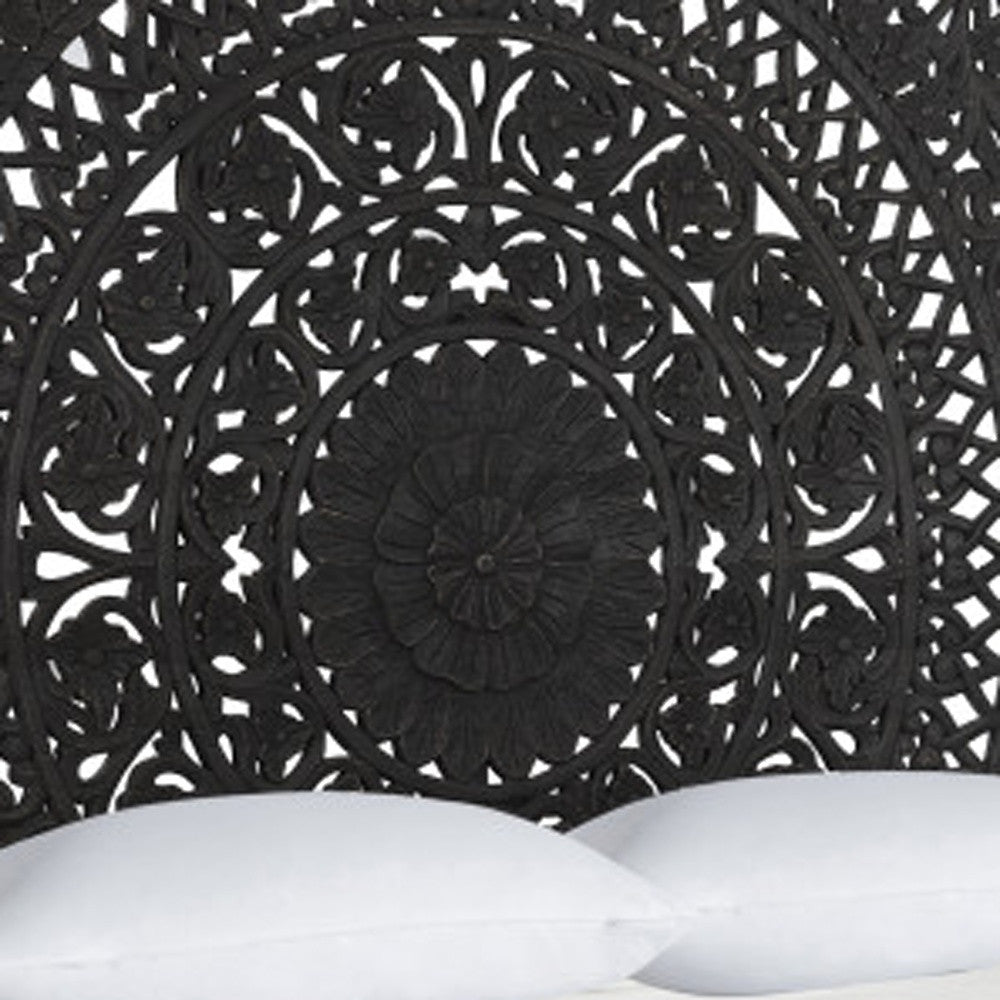 Solid Wood King Black Carved Medallion Bed