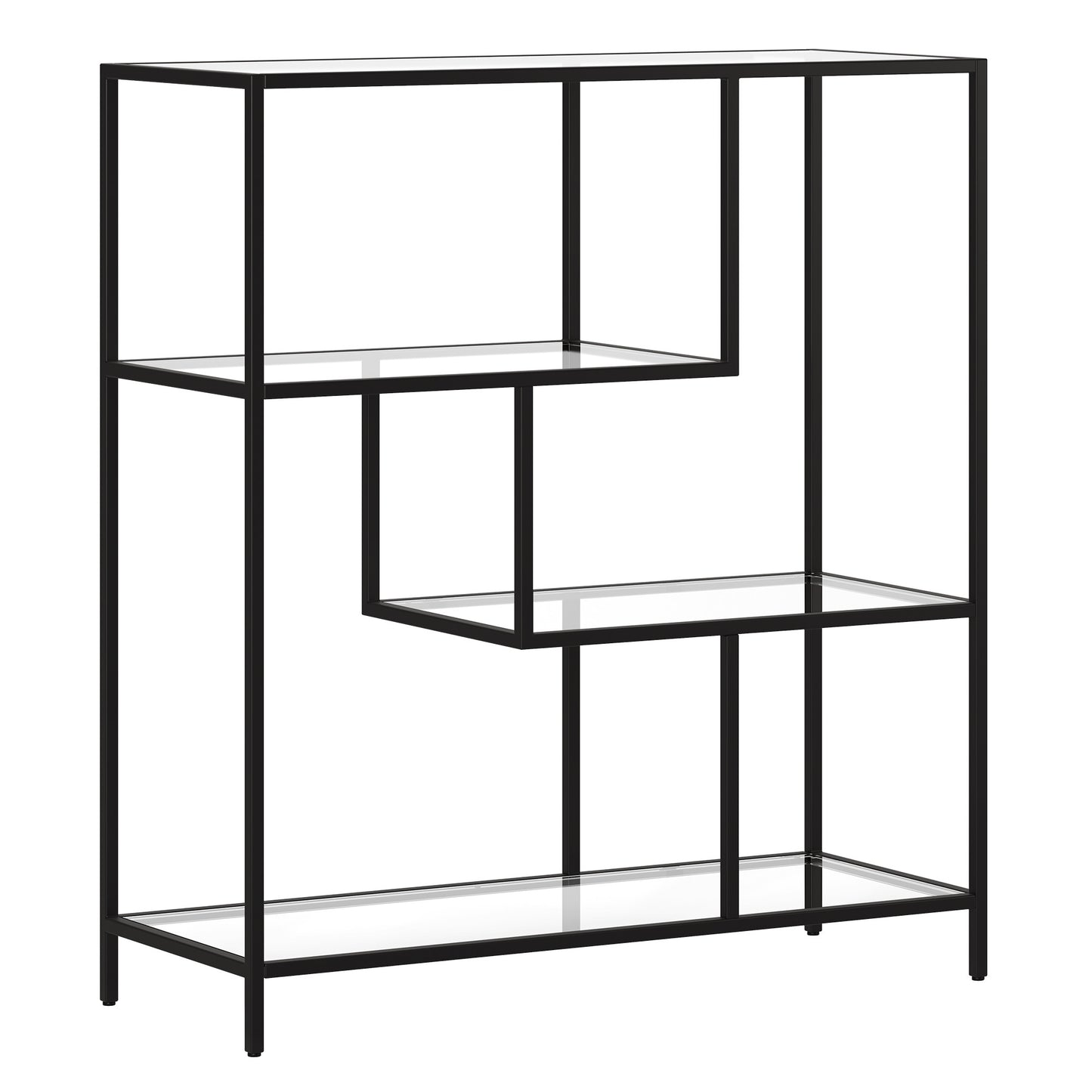 40" Black Metal And Glass Four Tier Etagere Bookcase