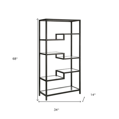 68" Black Metal and Glass Seven Tier Etagere Bookcase