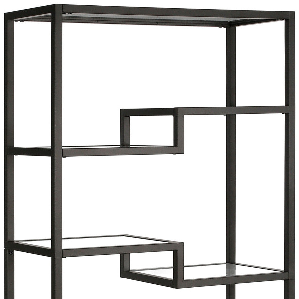 68" Black Metal and Glass Seven Tier Etagere Bookcase