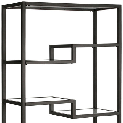 68" Black Metal and Glass Seven Tier Etagere Bookcase