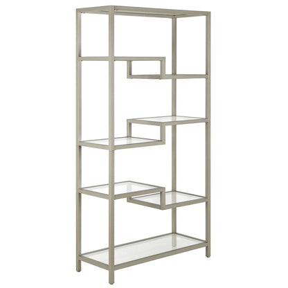 Silver Metal and Glass Seven Tier Etagere Bookcase
