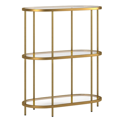 36" Gold Metal And Glass Three Tier Etagere Bookcase