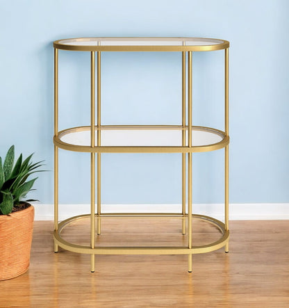 36" Gold Metal And Glass Three Tier Etagere Bookcase