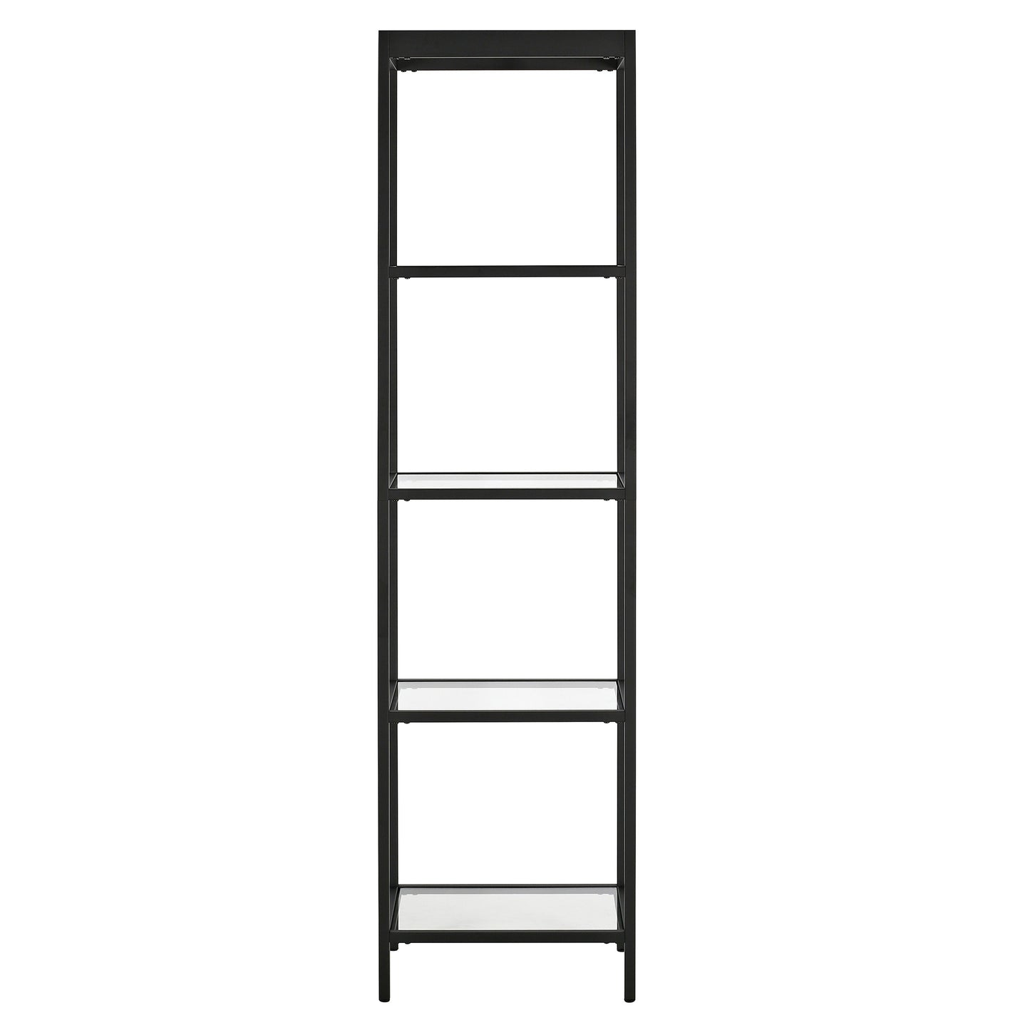 70" Black Metal and Glass Four Tier Bookcase